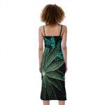 Fresh Tropical Leaf Print Slim Fit Midi Cami Dress