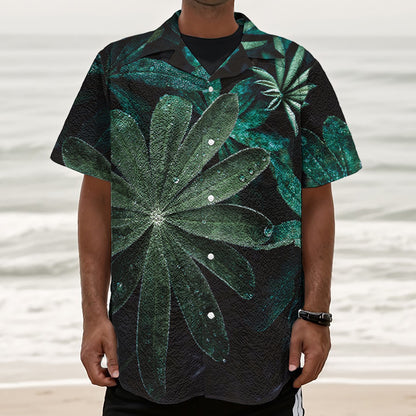 Fresh Tropical Leaf Print Textured Short Sleeve Shirt