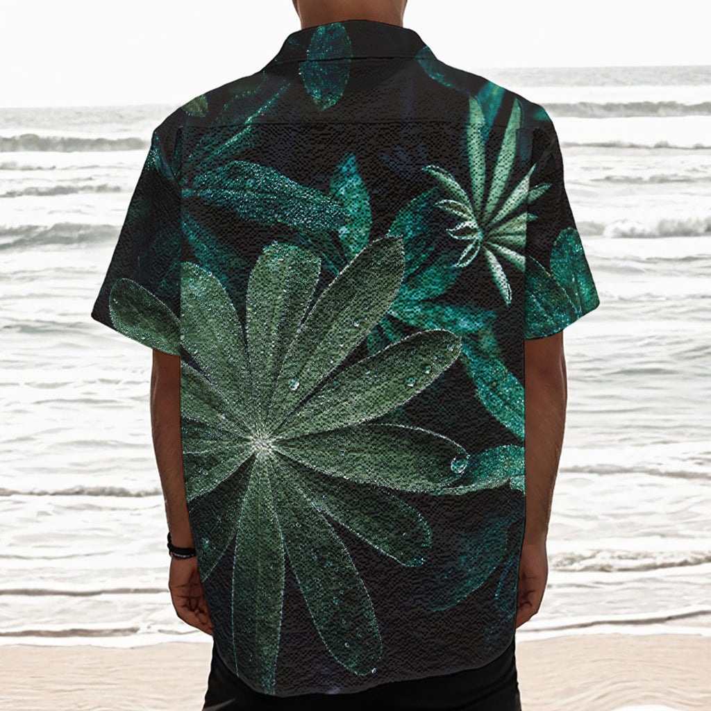 Fresh Tropical Leaf Print Textured Short Sleeve Shirt