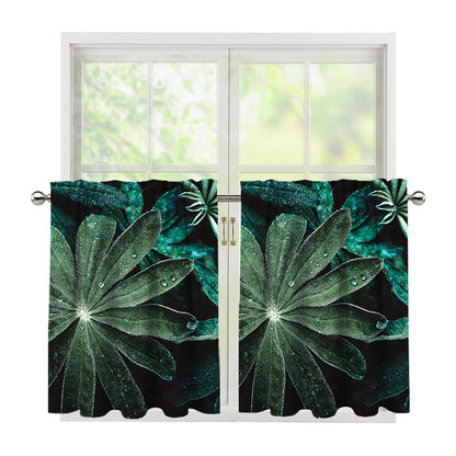 Fresh Tropical Leaf Print Tier Curtains
