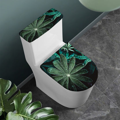 Fresh Tropical Leaf Print Toilet Lid And Tank Cover Set
