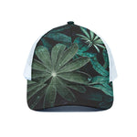 Fresh Tropical Leaf Print White Mesh Trucker Cap