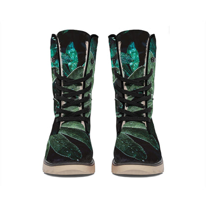 Fresh Tropical Leaf Print Winter Boots