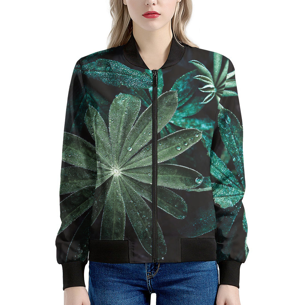 Fresh Tropical Leaf Print Women's Bomber Jacket