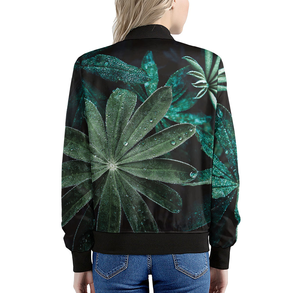Fresh Tropical Leaf Print Women's Bomber Jacket