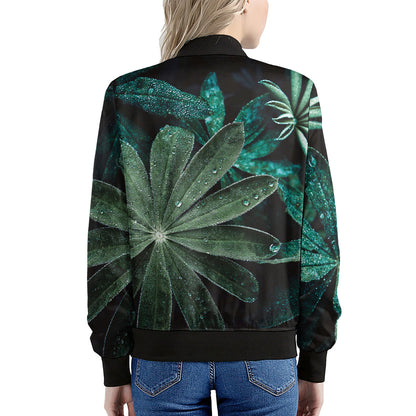 Fresh Tropical Leaf Print Women's Bomber Jacket