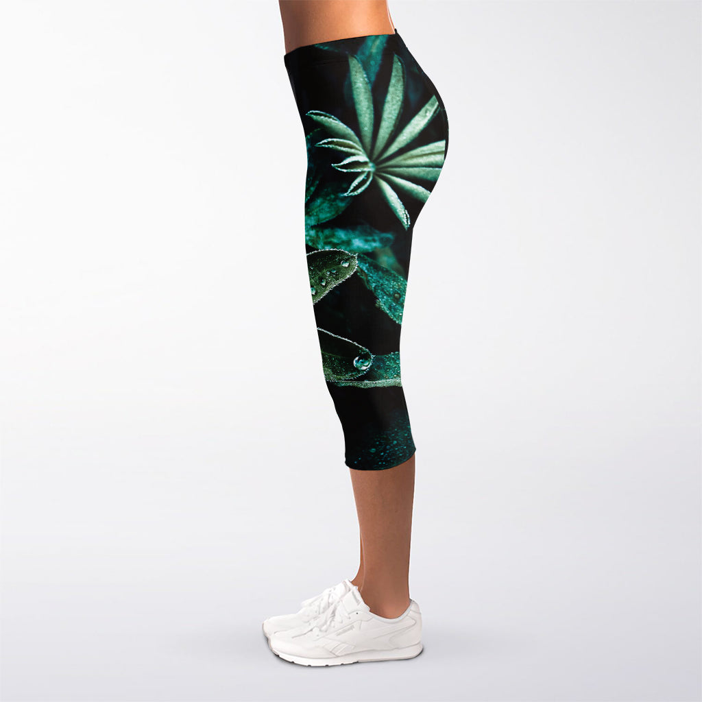 Fresh Tropical Leaf Print Women's Capri Leggings