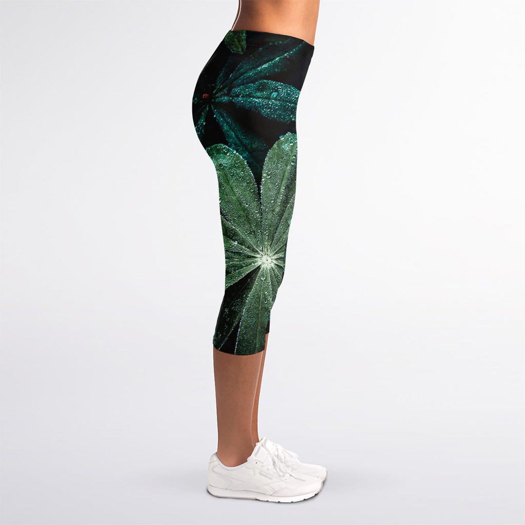 Fresh Tropical Leaf Print Women's Capri Leggings