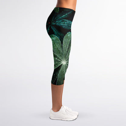Fresh Tropical Leaf Print Women's Capri Leggings