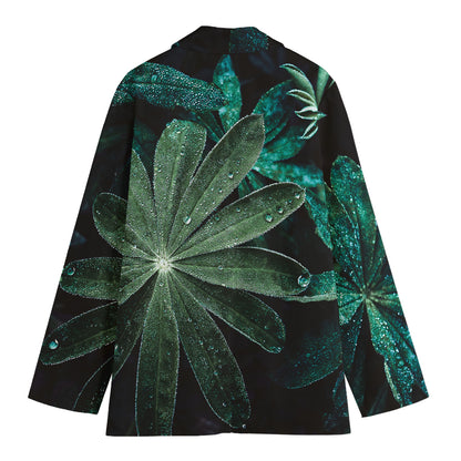 Fresh Tropical Leaf Print Women's Cotton Blazer