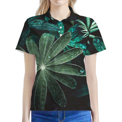 Fresh Tropical Leaf Print Women's Polo Shirt