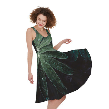 Fresh Tropical Leaf Print Women's Sleeveless Dress