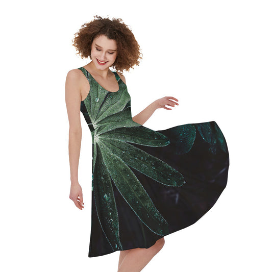 Fresh Tropical Leaf Print Women's Sleeveless Dress