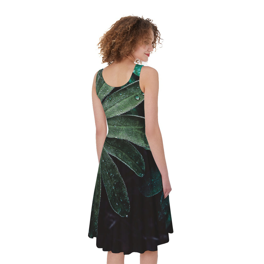 Fresh Tropical Leaf Print Women's Sleeveless Dress