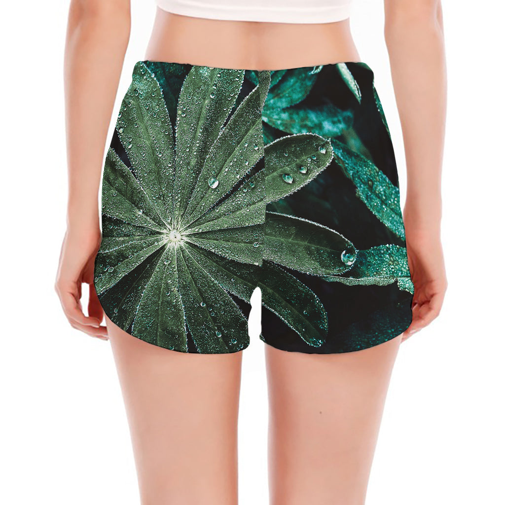 Fresh Tropical Leaf Print Women's Split Running Shorts