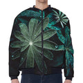 Fresh Tropical Leaf Print Zip Sleeve Bomber Jacket