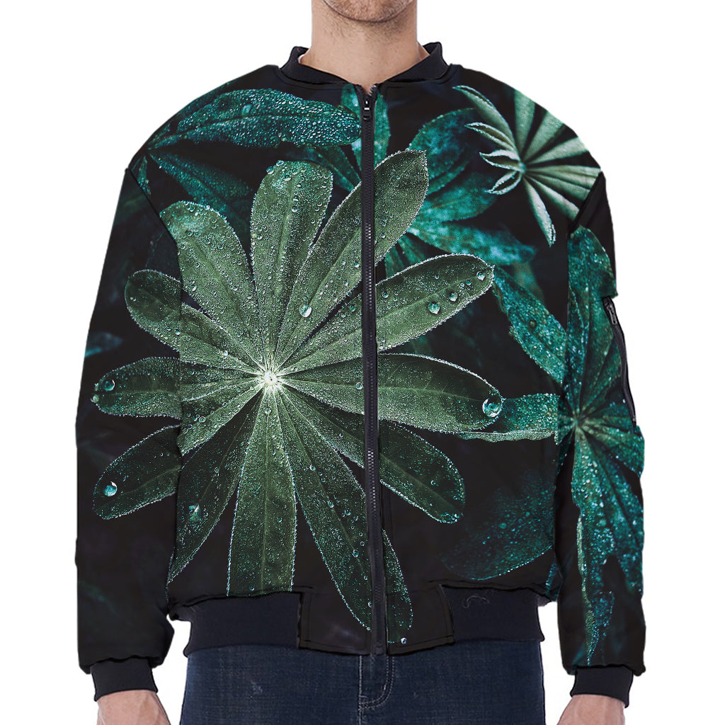 Fresh Tropical Leaf Print Zip Sleeve Bomber Jacket