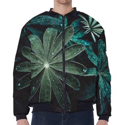 Fresh Tropical Leaf Print Zip Sleeve Bomber Jacket
