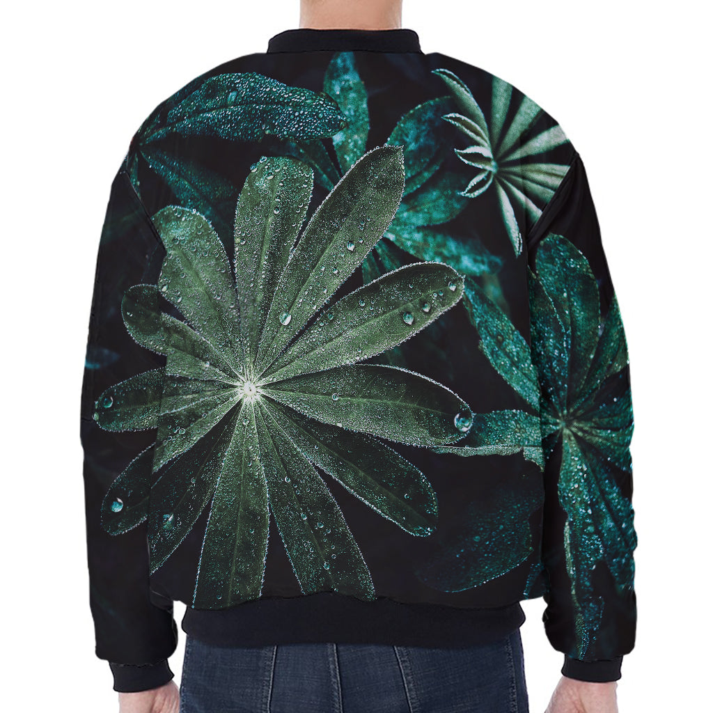 Fresh Tropical Leaf Print Zip Sleeve Bomber Jacket