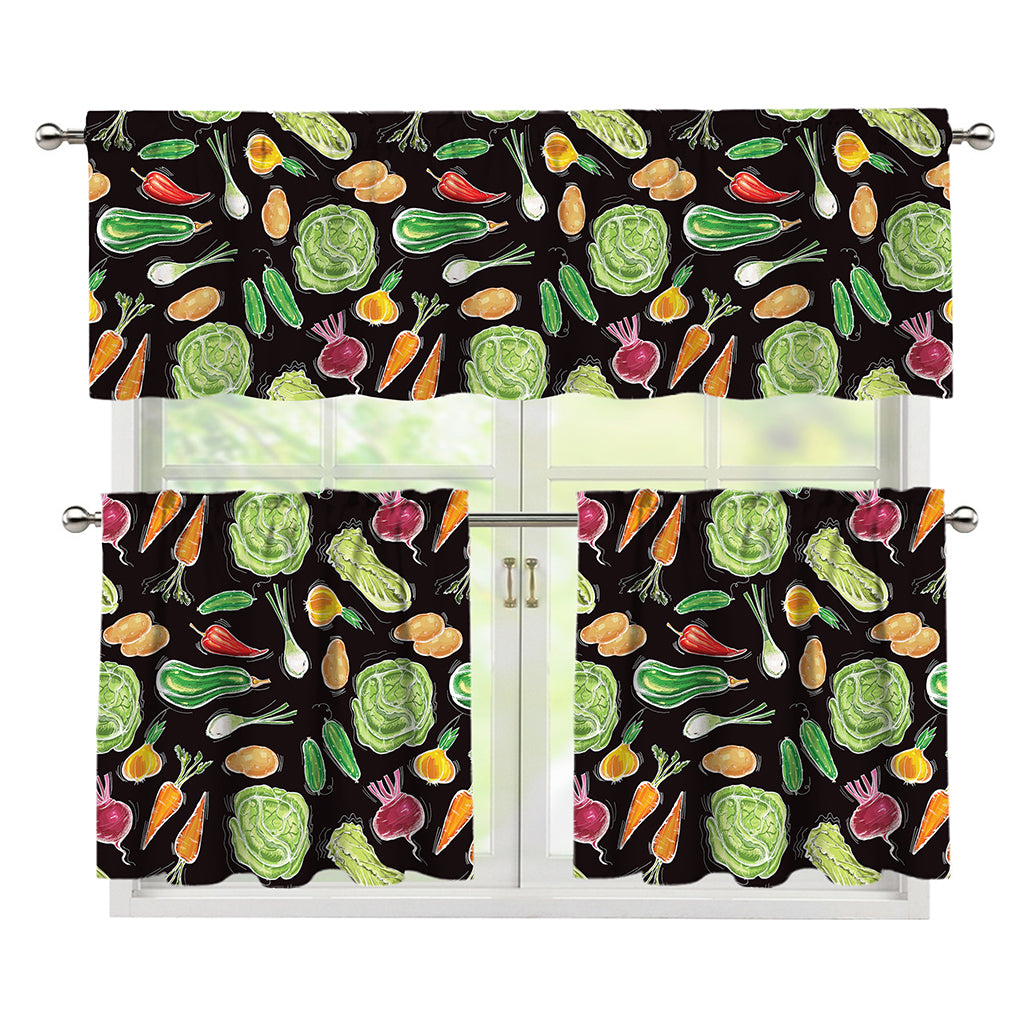 Fresh Vegetable Pattern Print 3 Piece Kitchen Curtains