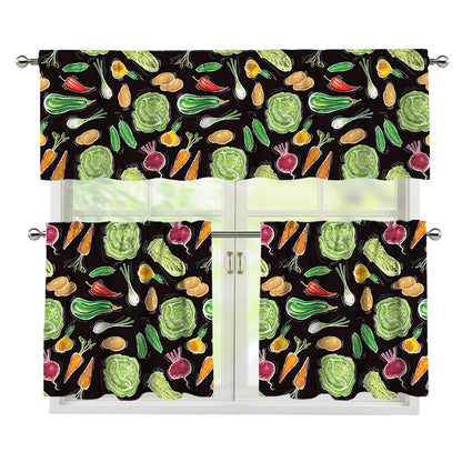 Fresh Vegetable Pattern Print 3 Piece Kitchen Curtains
