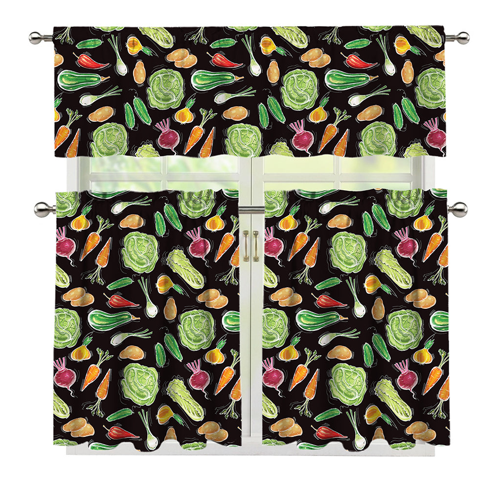 Fresh Vegetable Pattern Print 3 Piece Kitchen Curtains