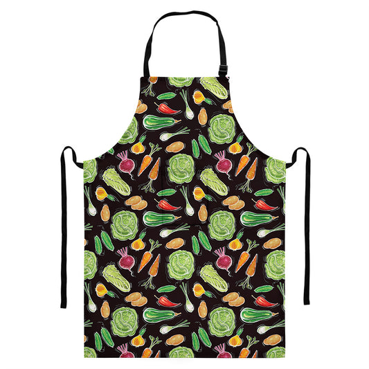 Fresh Vegetable Pattern Print Bib Apron With Pocket