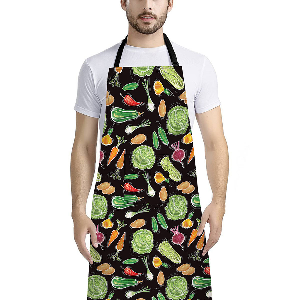 Fresh Vegetable Pattern Print Bib Apron With Pocket