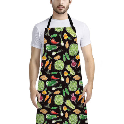 Fresh Vegetable Pattern Print Bib Apron With Pocket
