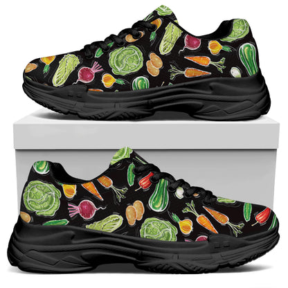 Fresh Vegetable Pattern Print Black Chunky Shoes
