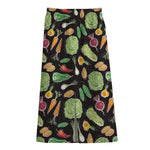 Fresh Vegetable Pattern Print Cotton Front Slit Maxi Skirt