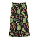 Fresh Vegetable Pattern Print Cotton Front Slit Maxi Skirt