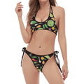 Fresh Vegetable Pattern Print Halter Scoop Tie Side Bikini