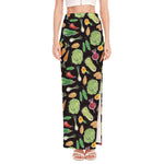 Fresh Vegetable Pattern Print High Slit Maxi Skirt