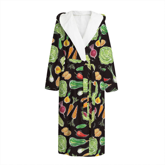 Fresh Vegetable Pattern Print Hooded Bathrobe