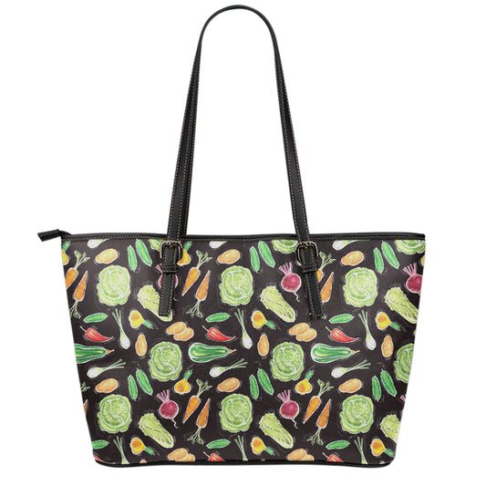 Fresh Vegetable Pattern Print Leather Tote Bag