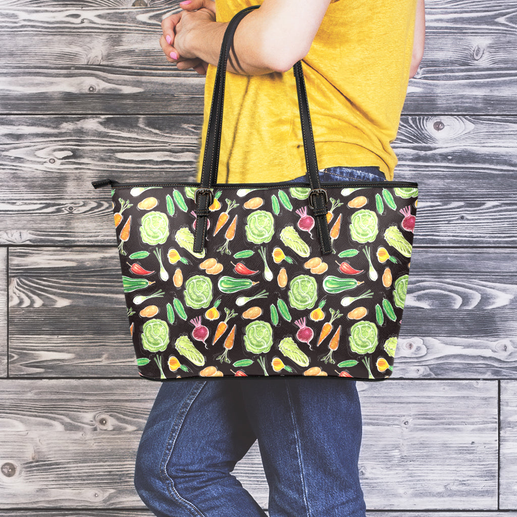 Fresh Vegetable Pattern Print Leather Tote Bag