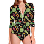 Fresh Vegetable Pattern Print Long Sleeve Swimsuit