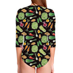 Fresh Vegetable Pattern Print Long Sleeve Swimsuit