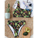 Fresh Vegetable Pattern Print One Shoulder Bikini Top