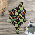 Fresh Vegetable Pattern Print One Shoulder Bodysuit