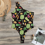 Fresh Vegetable Pattern Print One Shoulder Bodysuit