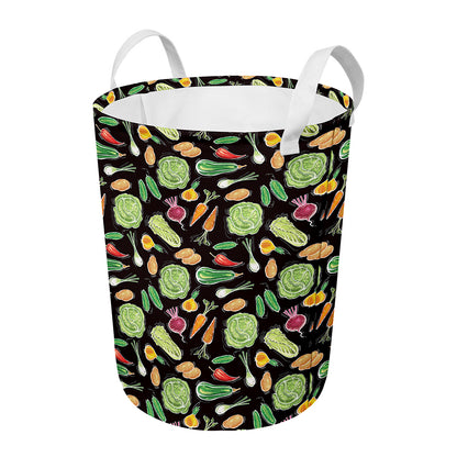 Fresh Vegetable Pattern Print Round Laundry Basket