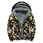 Fresh Vegetable Pattern Print Sherpa Lined Zip Up Hoodie
