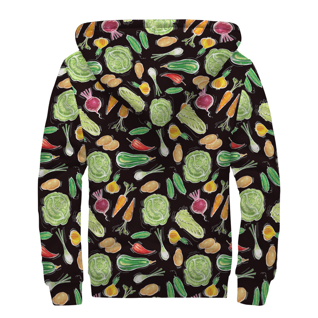 Fresh Vegetable Pattern Print Sherpa Lined Zip Up Hoodie