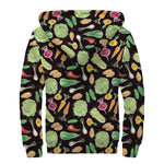 Fresh Vegetable Pattern Print Sherpa Lined Zip Up Hoodie