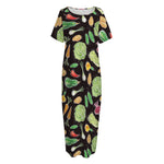 Fresh Vegetable Pattern Print Short Sleeve Long Nightdress