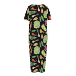 Fresh Vegetable Pattern Print Short Sleeve Long Nightdress