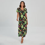 Fresh Vegetable Pattern Print Short Sleeve Maxi Dress
