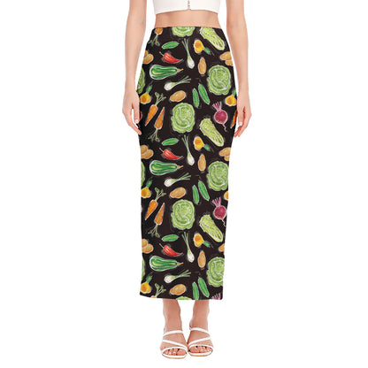 Fresh Vegetable Pattern Print Side Slit Maxi Skirt